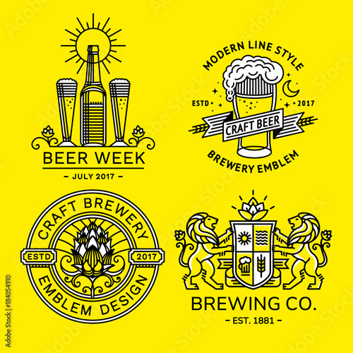 Set beer logo - vector illustration, emblem brewery design modern line style.