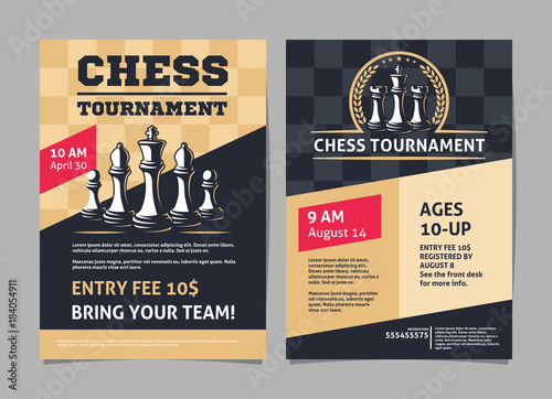 Chess tournament posters, flyer with chess figures - template vector design