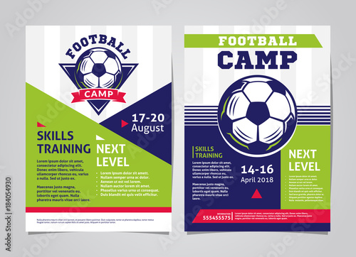 Football, soccer camp posters, flyer with football ball - template vector design
