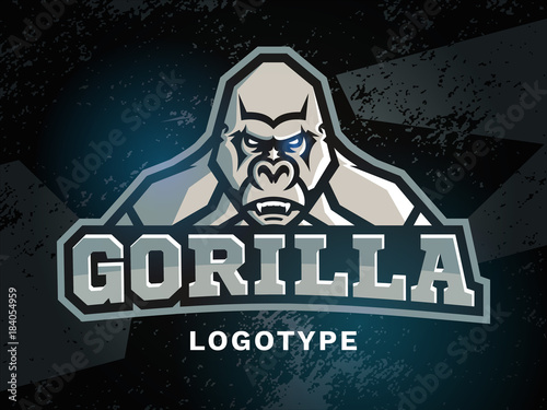 Gorilla mascot sport logo, emblem, illustration on a dark background