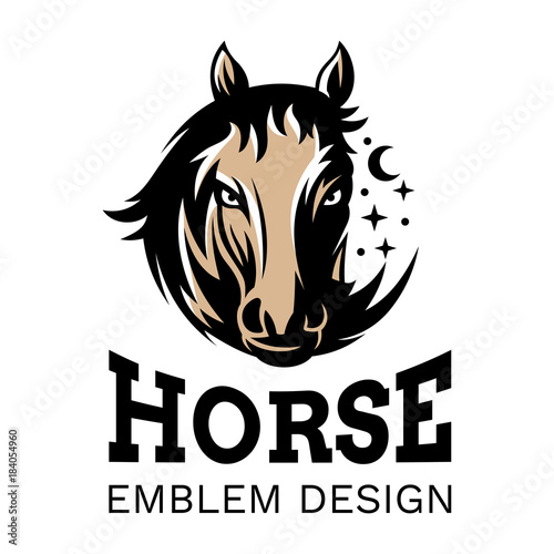 The head of a horse in the form of a circle - emblem, illustration. logotype on a white background