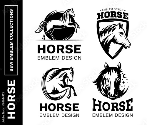 Horse collections black and white emblem, illustration. logotype on a white background