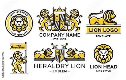 Lion logo set modern line style - vector emblem,  illustration, design on white background