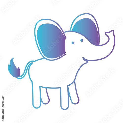 elephant cartoon in degraded blue to purple color contour vector illustration