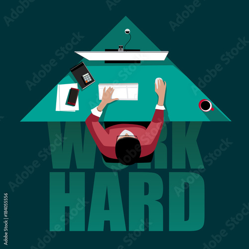 work hard concept: freelancer working at the computer till night