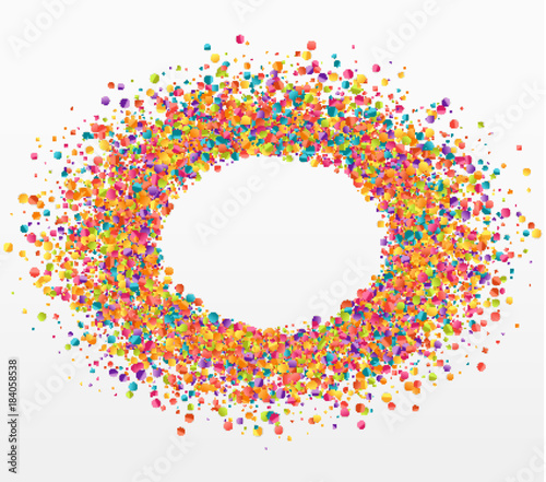 Colorful celebration background with confetti. Bubble for text.