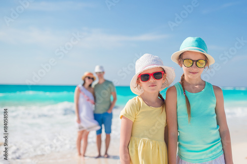 Portrait of family on the beach. Family summer vacation