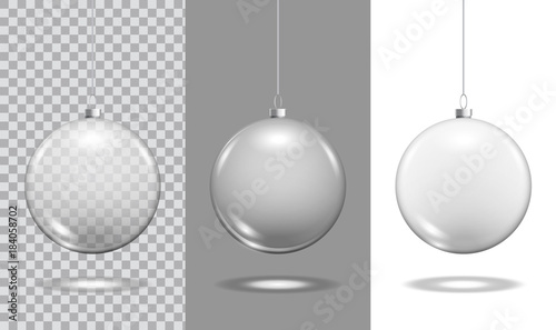 Christmas glass toy balls on transparent background. Christmas festive decoration objects. Xmas isolated shine decor