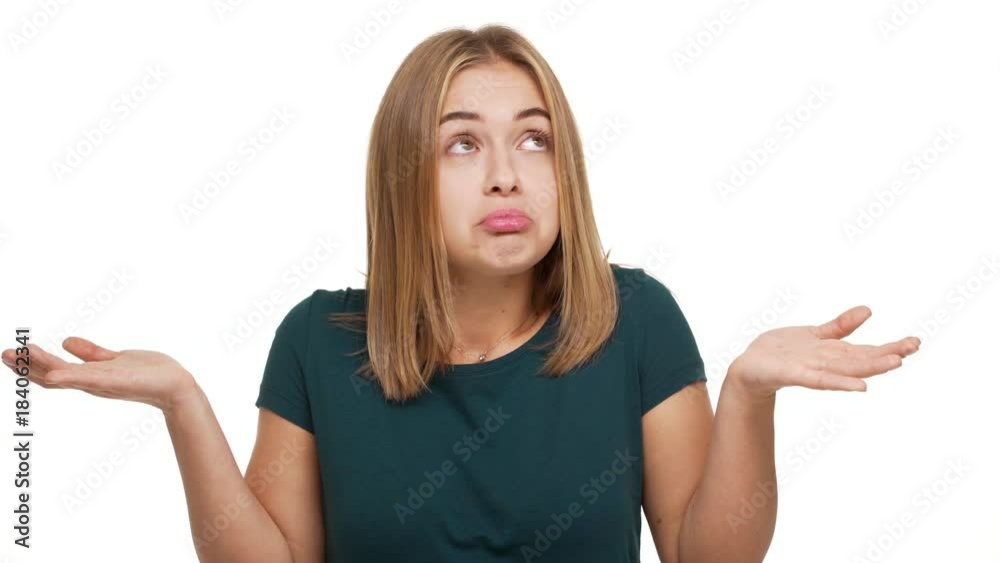 Horizontal portrait of longhaired woman gesturing with both hands