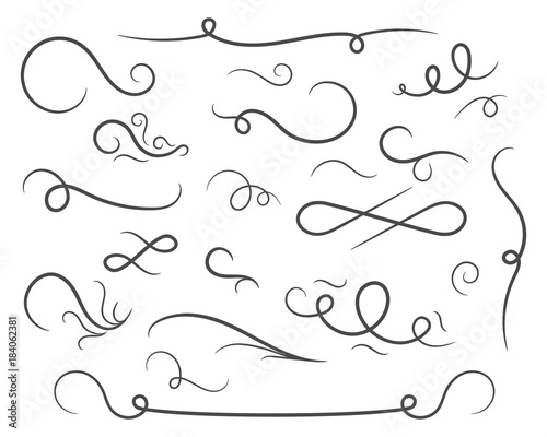 Valokuvatapetti Abstract confusing twisted lines calligraphic design elements and decoration set