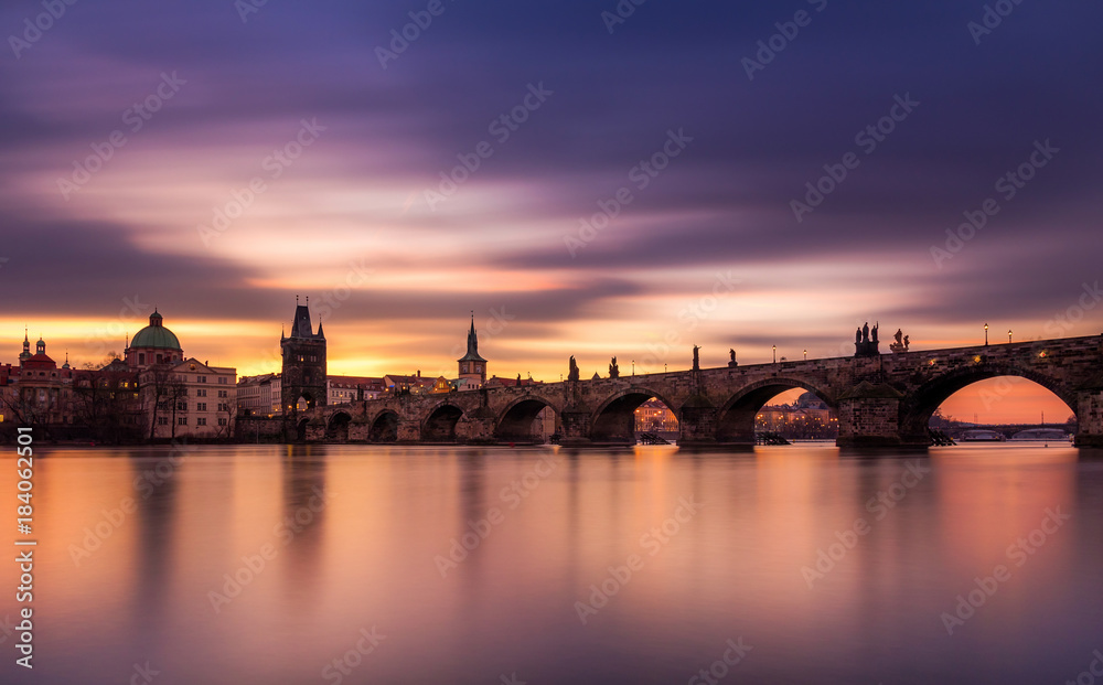 Sunrise over the Charles Bridge in Prague, Czech Republic