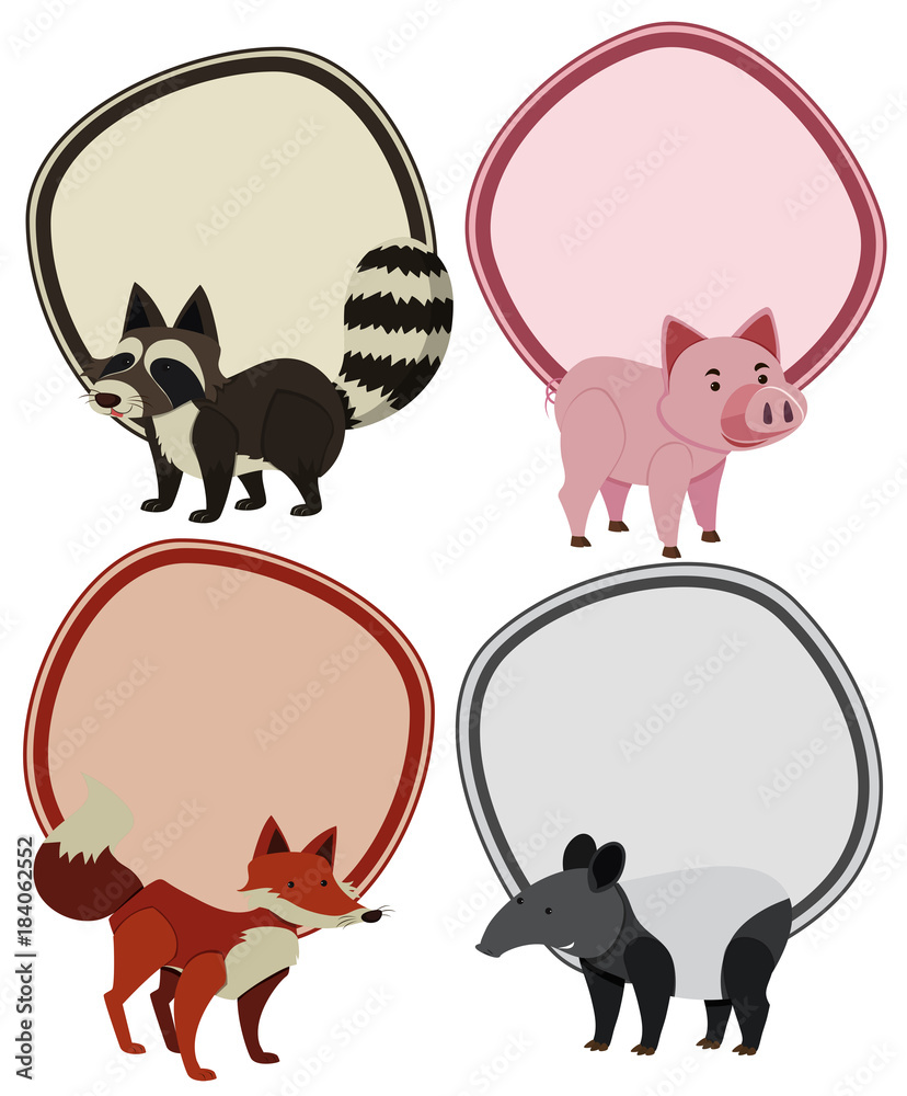 Four border templates with wild animals Stock Vector | Adobe Stock