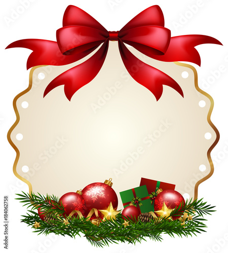 Border template with red ribbon and balls