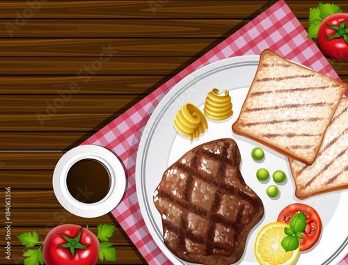 Background with steak and toasted