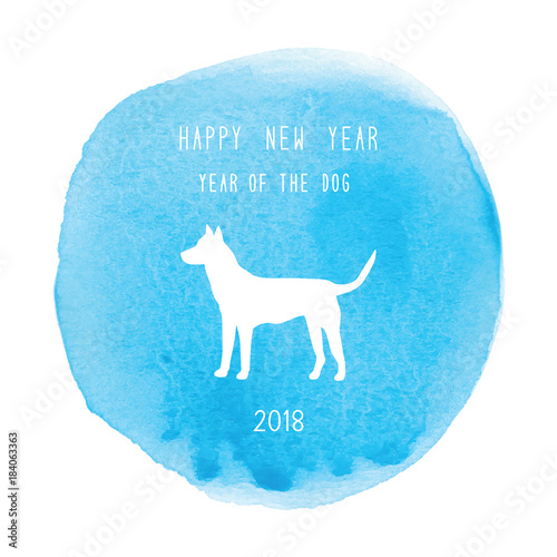 Happy new year 2018 greeting card on blue watercolor background