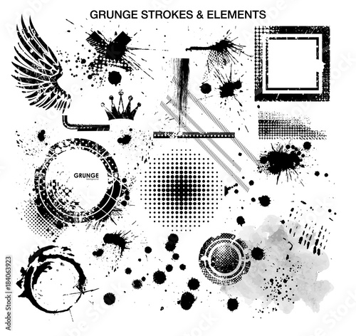 Grunge and strokes elements. Vector template with elements in grunge style