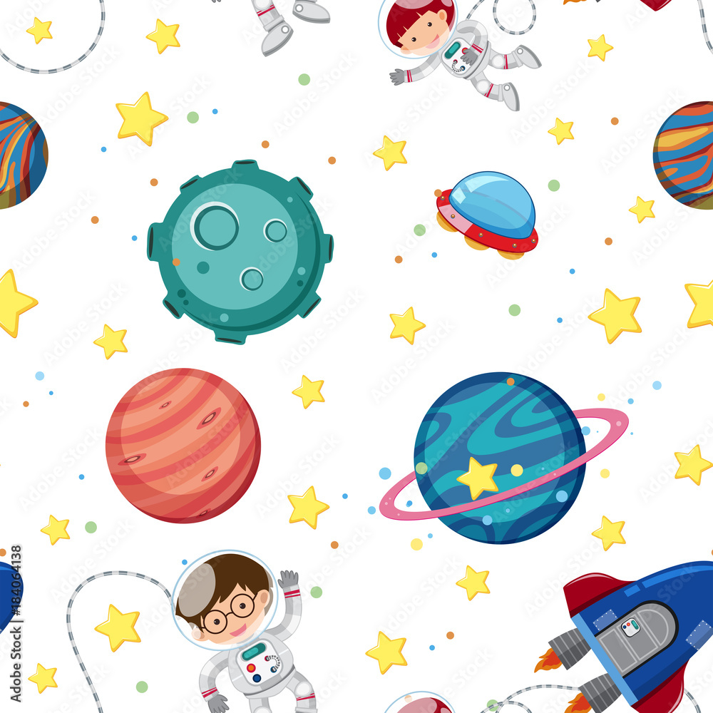 Seamless background template with astronauts and planets Seamless background template with astronauts and planets