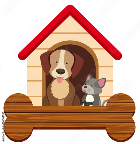 Banner template with cute dog and cat at pethouse photo