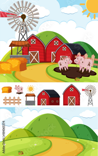 Background scenes with pigs in mud
