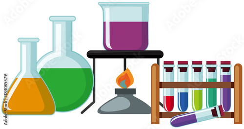 Science beakers with colorful chemical