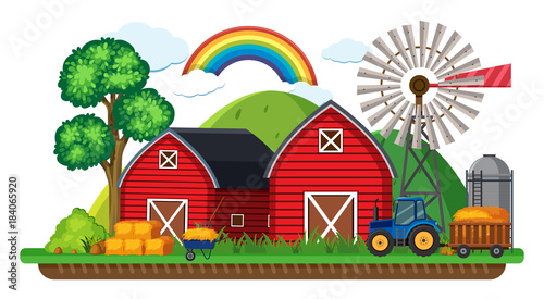 Farm scene with tractor and hay
