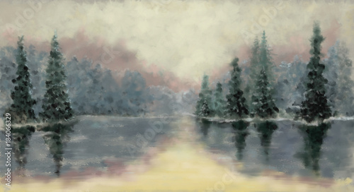Winter paintings landscape, oil digital art © yaroslavartist