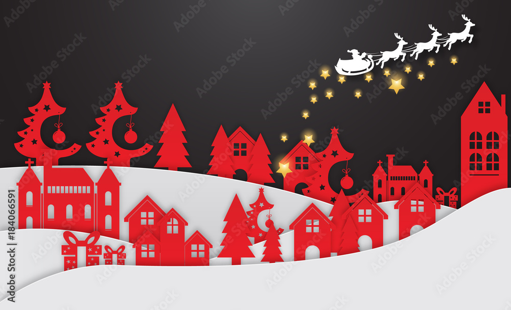 Fototapeta premium Christmas Party design. Festive Christmas Background. Christmas card with snow. Christmas winter landscape background. Christmas ball.