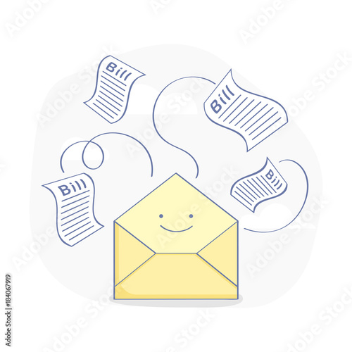 Pay all bills, paid invoices are taken from an empty cute envelope. Financial icon business icon vector concept. Layout symbol design photo