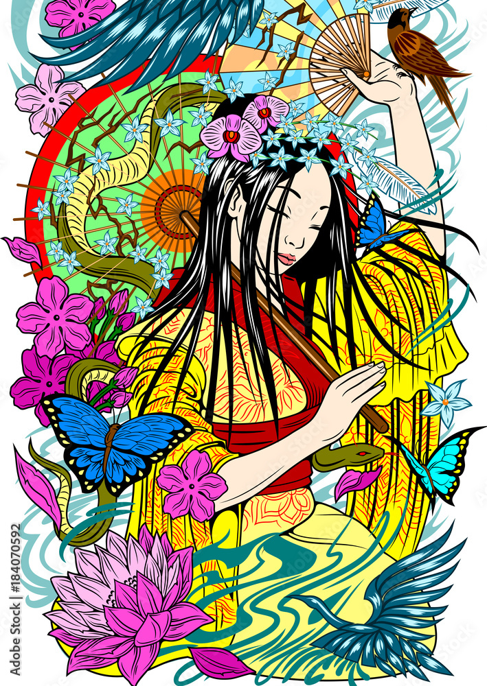 Beautiful geisha with an umbrella Beautiful geisha with an umbrella
