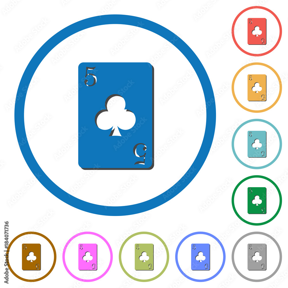 five of clubs card icons with shadows and outlines five of clubs card icons with shadows and outlines