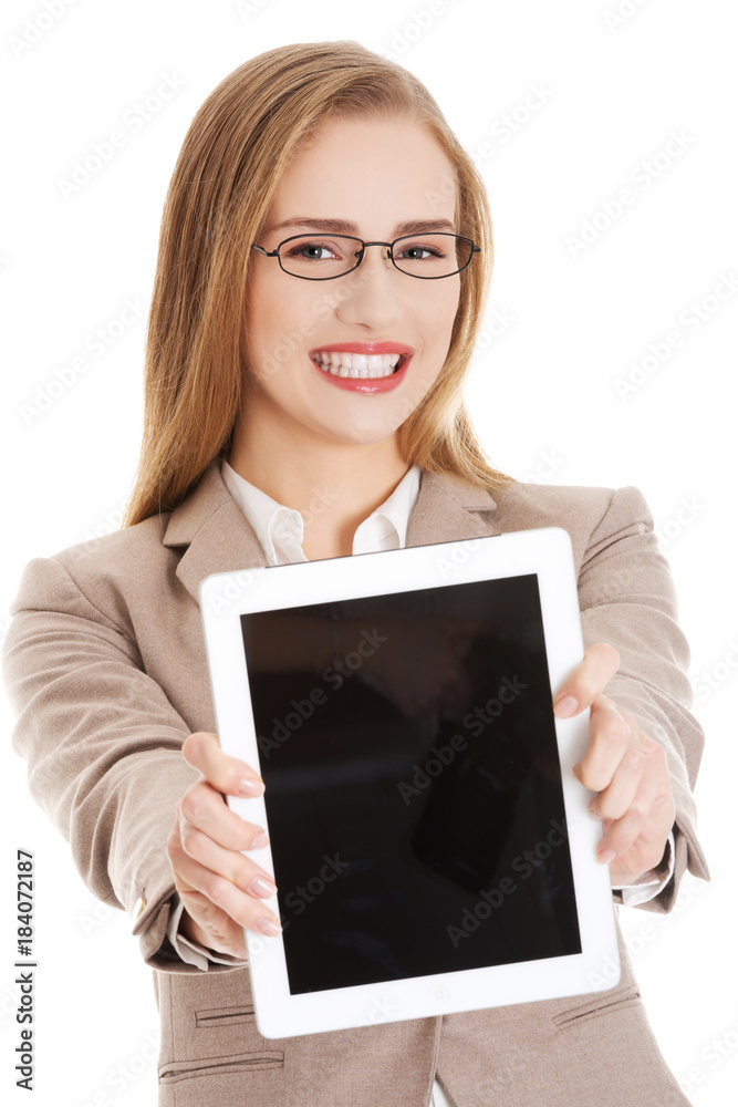 Beautiful caucasian business woman with tablet. Beautiful caucasian business woman with tablet.