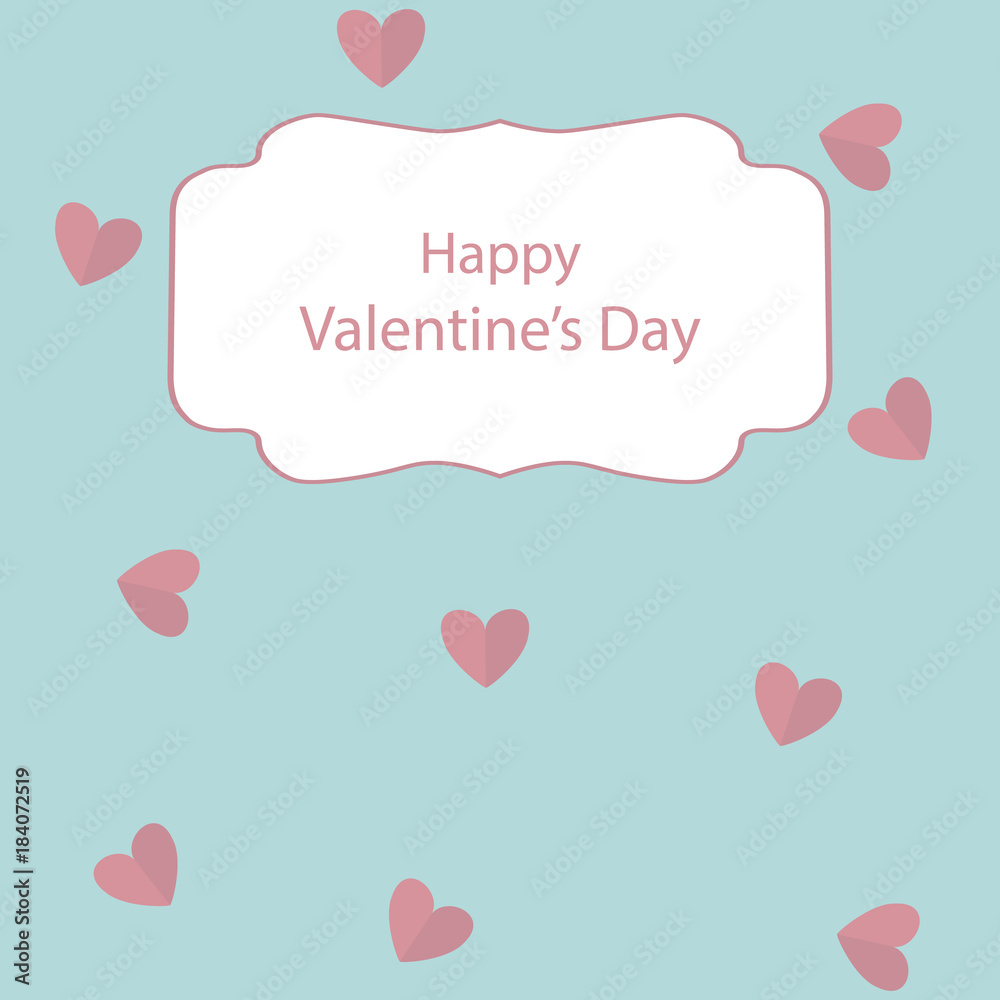 Greeting card with Valentine's Day with a gently green background and pink hearts.