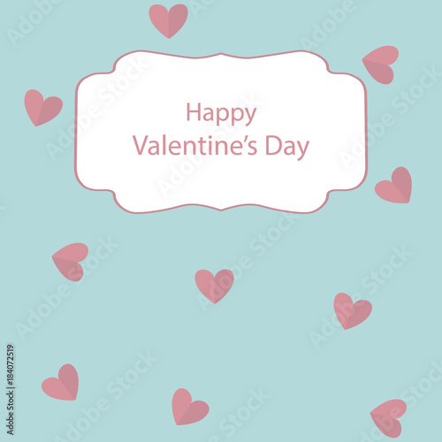 Greeting card with Valentine's Day with a gently green background and pink hearts.