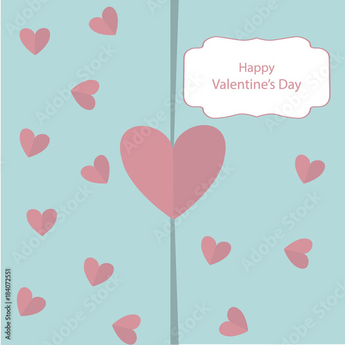 Greeting card with Valentine's Day with a gently green background and pink hearts.