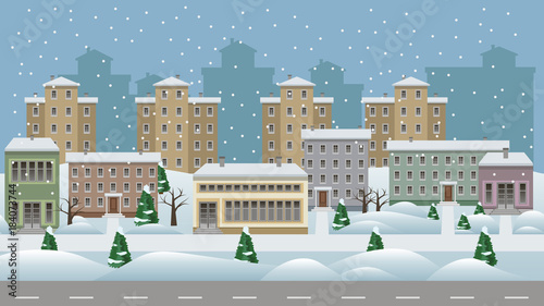 Winter cityscape cartoon background