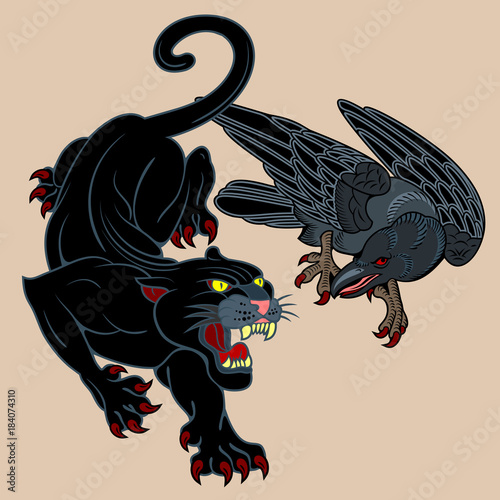Portrait of a crow and panther