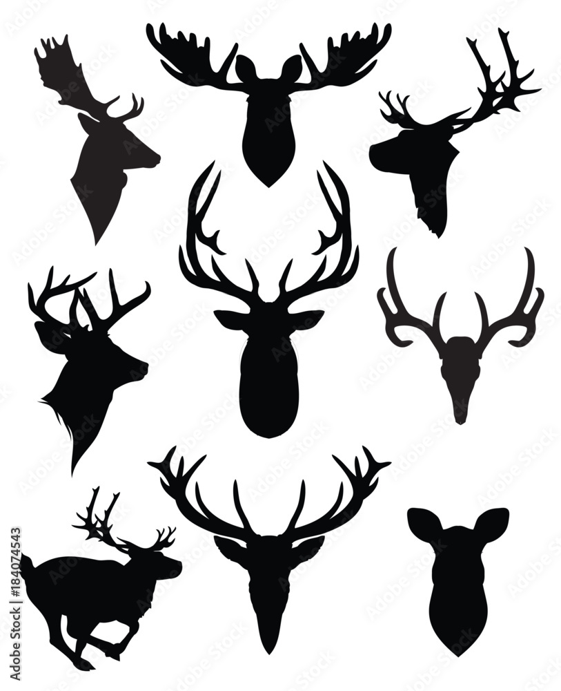 Fototapeta premium Set of silhouettes of horned deer