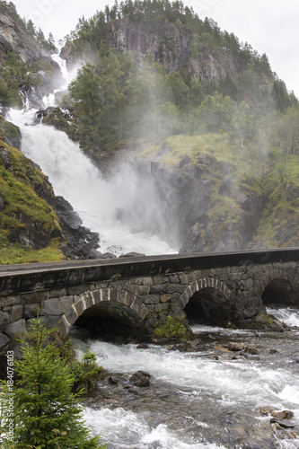 Latefossen waterfall in the surroundings of Haugesund in Norway photo