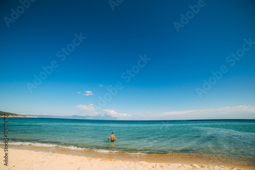 beach on the Mediterranean in a clear sunny day  Greece  Halkidiki.