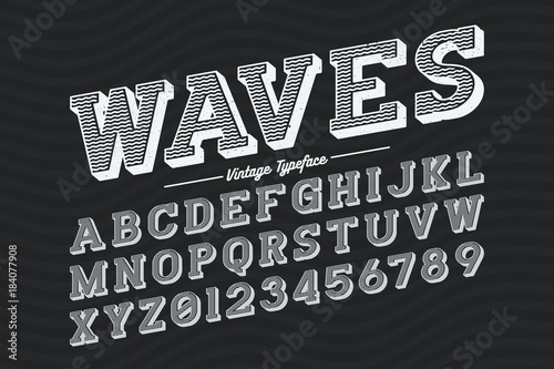 Decorative vector vintage retro typeface, font. With group of scratches, grunge