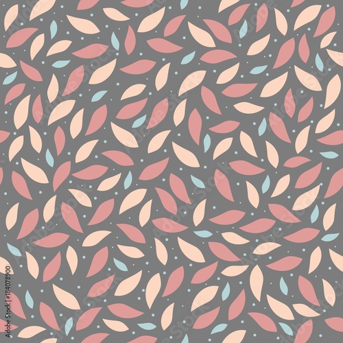 Seamless background patterns of leaves in pastel colours on a background of graphite . Abstract leaf texture, vector illustration.