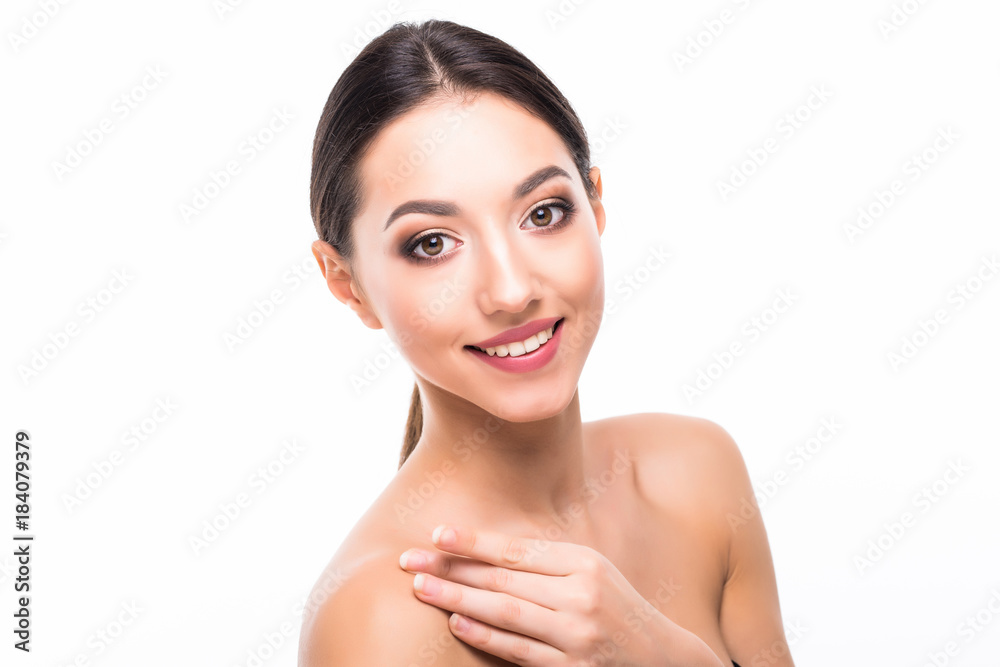 Spa Girl. Beautiful Model Woman with Healthy Skin, Cute Face. Spa Beauty, Facial Treatment and Cosmetology Concept