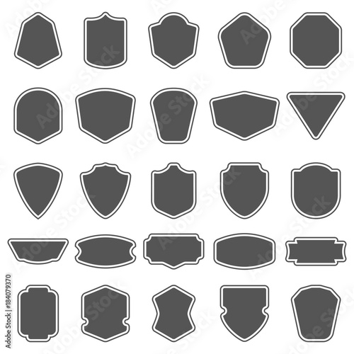 Set of blank empty dark shields. Shield badge shapes. Vintage frames for emblems, labels, insignia