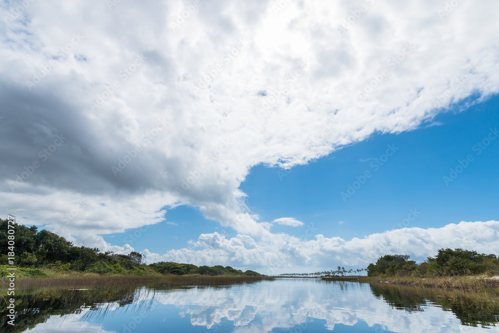 landscape with lake and reflection of clouds landscape with lake and reflection of clouds