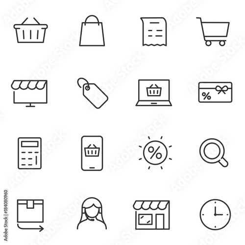 Shopping icons set. Vector linear icon. Line with Editable stroke