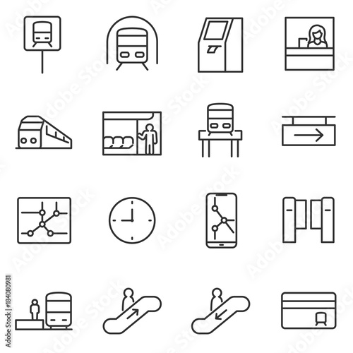 metro icons set. subway rapid transit system, linear design. Line with editable stroke