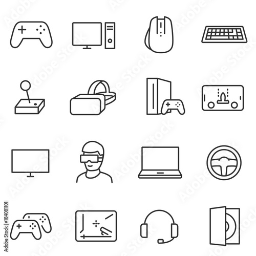 Video games. Attributes for the PC game. Linear design. Line with editable stroke