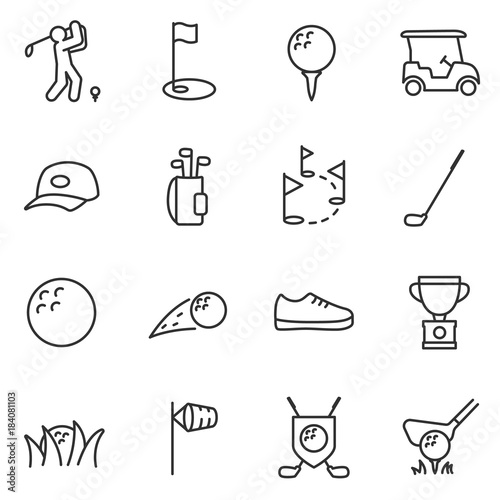 Golf icons set. Linear design. Line with editable stroke
