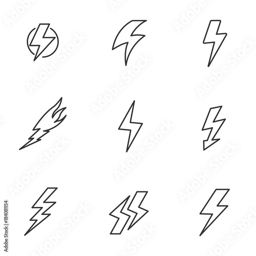 Lightning icons set. Line with Editable stroke