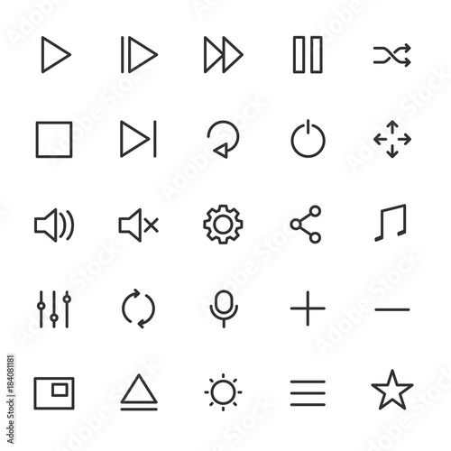 Media controls icons set. Vector linear icon. Line with Editable stroke